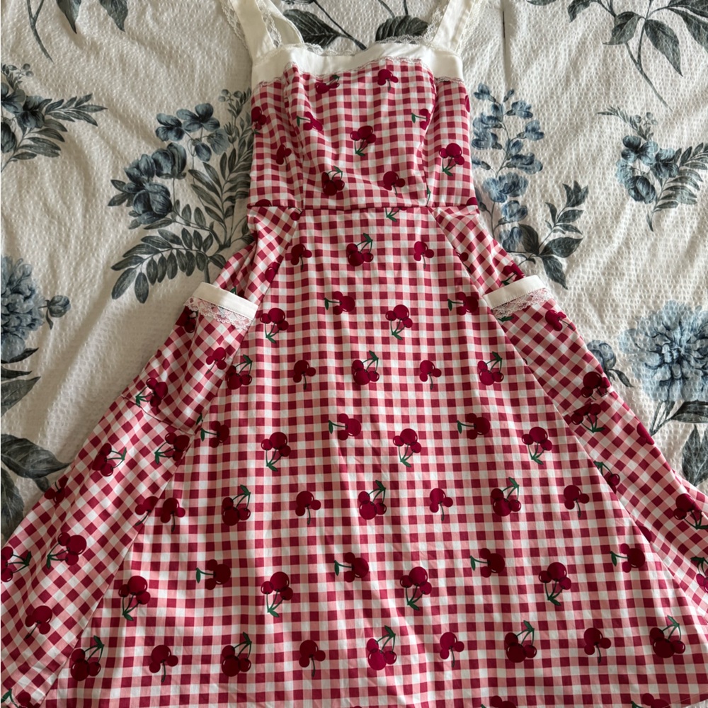 Mickey Mouse Red Gingham Cherry Print Dress